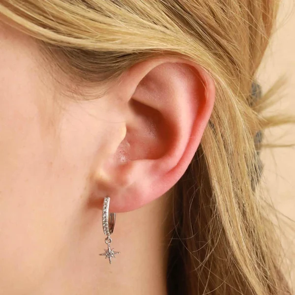 925 Sterling Silver Ear Needle Fashion Hoop Earrings White Crystal Luxury Women's Silver Earrings Wedding Women's Jewelry Gift