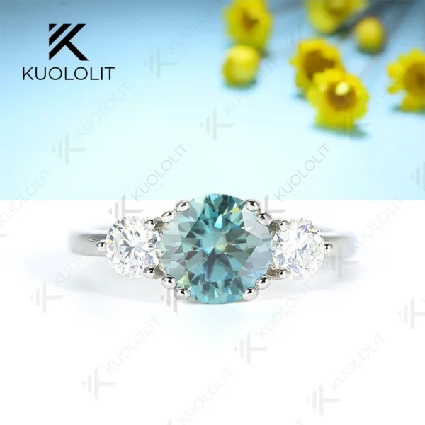 Luxyimagic 2CT Cyan Moissanite and 0.8ct White Moissanite Rings for Women Round Cut Solitaire Ring for Engagement Wedding Party