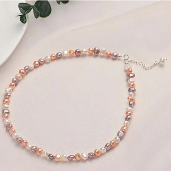 Lihong 925 Sterling Silver Natural Freshwater Pearl Baroque Shape Muti Color Necklace Fashion Sweet Jewelry For Women Girl