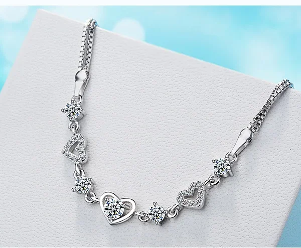 Trendy Sweet Style Crystal Women Bracelet Fashion 925 Sterling Silver Bangle Girl New Arrival Bride Wedding Party Bracelets