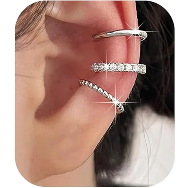 3pcs Ear Cuff 925 Sterling Silver Hoop Cuffs Earring for Women Teen Non Piercing Hypoallergenic Cubic Zirconia Earring Gifts