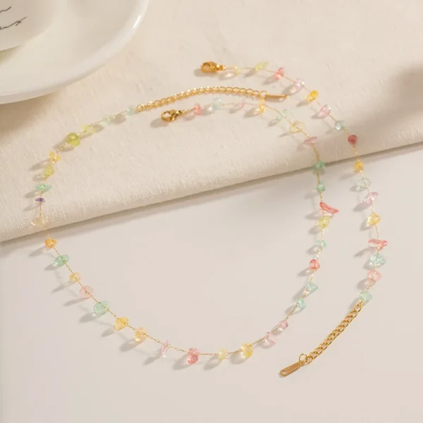 Irregular Colored Natural Stone Beads Necklace Bracelet for Women Stainless Steel Plated 18K Gold Watertight Party Accessories