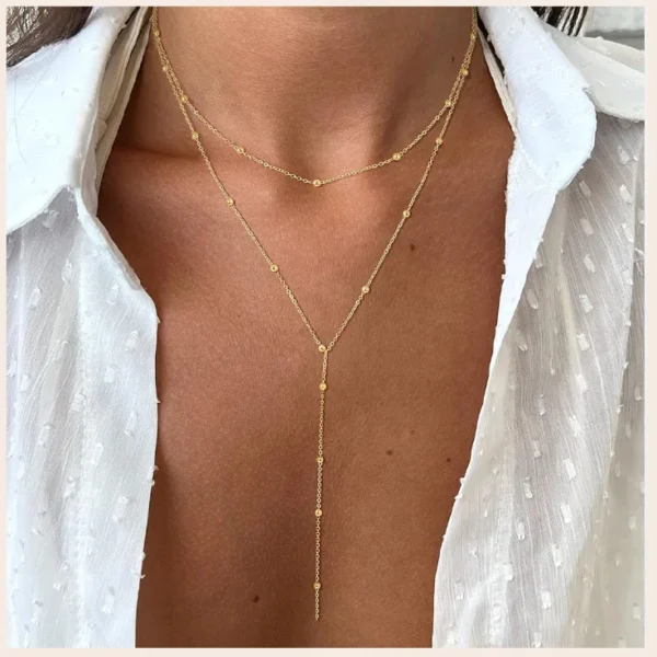 Stainless Steel Lariat Necklace Gold Plated, Dainty Long Necklace Laryered Necklaces For Women Girls, Y Shape Drop Pendant