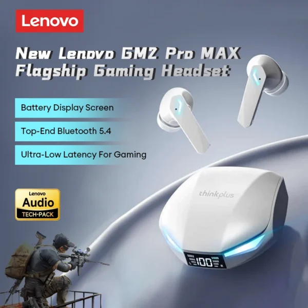 New Lenovo GM2 PRO MAX Wireless Upgrade Bluetooth 5.4 Earbuds LED Digital Display Waterproof Earphones Low Latency Game Headset